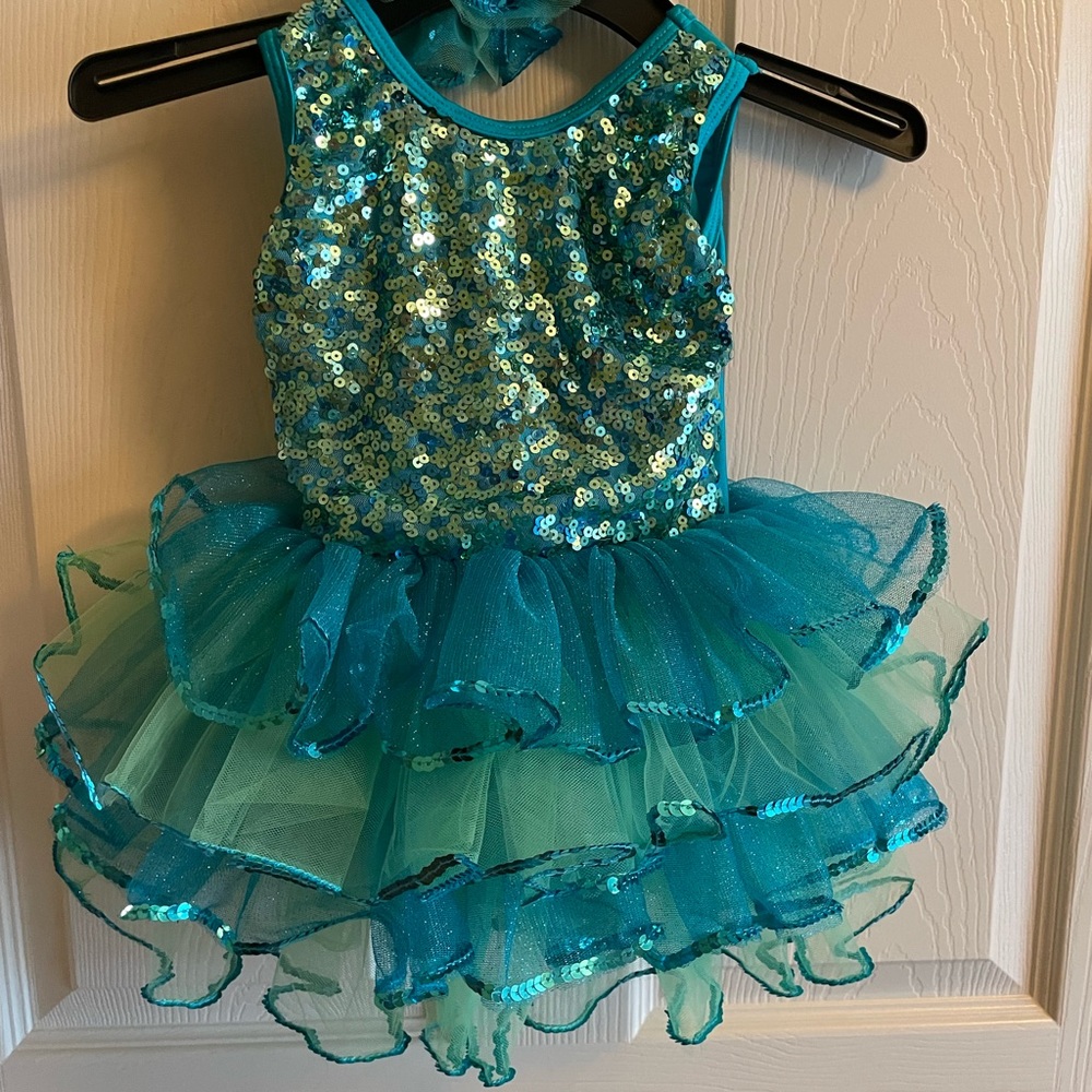 Blue green dance outfit